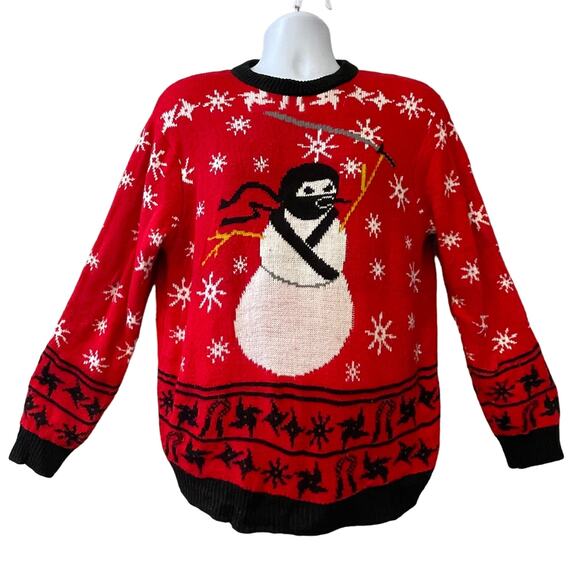 FunQi Ninja Snowman Martial Arts Ugly Christmas Sweater Size Medium - Picture 1 of 4